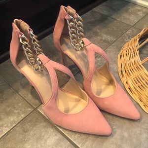 Pink suede heels